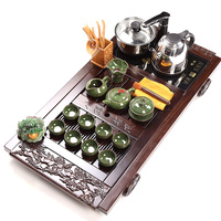 黑檀茶盘简易功夫陶瓷茶具整套装家用紫砂6人茶杯实木茶台办公室