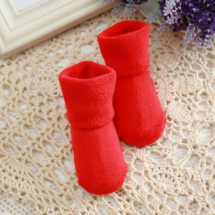 无荧光剂精梳棉加厚宝宝大红色毛圈袜0-1-3岁新年袜中筒保暖袜子