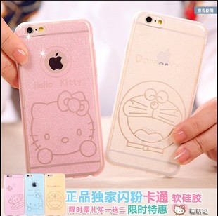 iphone6超薄透明叮当猫苹果6手机壳plus手机套外壳情侣彩绘保护壳