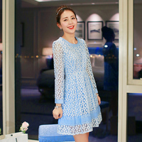 帛柏 2015秋装新款女装韩版修身显瘦气质中长款长袖碎花连衣裙