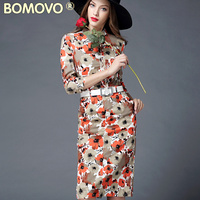 Bomovo2015秋季新款女装欧美大牌印花气质秋装连衣裙显瘦中长裙秋