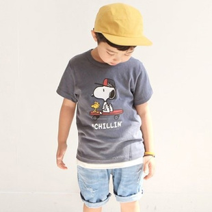 天使在倪家韩国童装正品代购2017夏款 WY男童中大童史努比短袖T恤