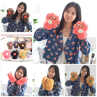 可爱韩版熊掌手套熊爪卡通动物爪子毛绒男女冬季保暖手套露指手套