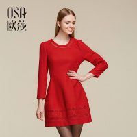OSA欧莎2015秋季新品女装 韩版X型圆圈图案 连衣裙SL556007