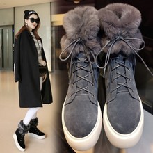 冬季新款韩版流苏兔毛雪地靴真皮松糕厚底休闲短靴加绒保暖毛毛鞋