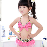 包邮 新款韩国豹纹蕾丝 儿童泳衣 女童比基尼 婴儿宝宝游泳衣泳装