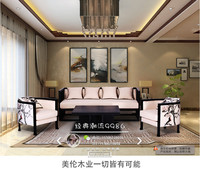 新中式 现代古典花鸟印花布艺沙发组合酒店会所家具定做 洽谈椅