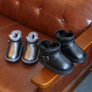 冬季棉鞋真皮1-2-3岁宝宝雪地靴 儿童男童防水短靴女童加绒保暖鞋