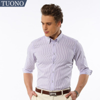 TUONO男装正品2015夏装新款男士七分袖衬衫 短袖纯棉衬衣男条纹