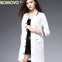 Bomovo2016欧美秋款女装清仓气质印花拼接圆领单排扣中长款外套女