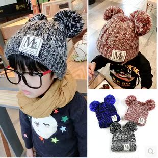 韩版男童帽子2015秋冬女童可爱毛线帽超美儿童字母款尖顶毛线帽潮