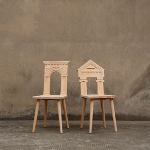 xiangcasa原创北欧风餐椅纯实木创意建筑休闲椅/无现货需预定