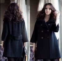 2015冬装新款时尚气质羊毛呢大衣女式韩版双排扣中长款毛呢外套