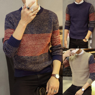 冬季男士毛衣韩版修身针织衫男装搭配衬衫青春流行时尚潮流羊毛衫