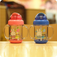 包邮正品米菲兔儿童宝宝水杯带手柄有刻度塑料吸管水杯便携学饮杯