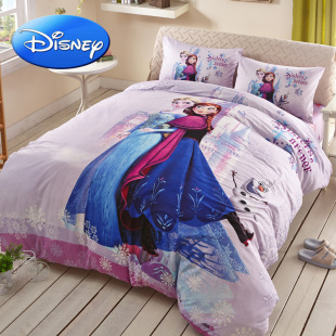 冰雪女王全棉卡通四件套公主被套粉红色床单女孩子床上用品迪士尼