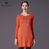 斯尔丽瑟俪 正品牌女冬新款几何图案拼接针织长袖连衣裙3D605