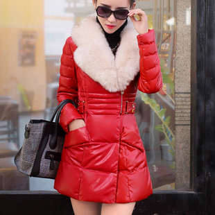 2015冬装新款女士棉衣中长款棉服女装韩版修身加厚PU皮棉袄外套潮