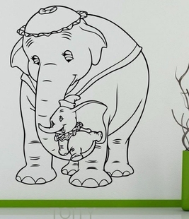 小飞象丹波Dumbo和象妈妈迪斯尼经典卡通画墙贴儿童房装饰画贴纸