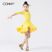 CONNY春夏款女童长袖拉丁舞演出连体裙 标赛服 少儿考级服 练功裙