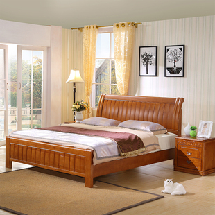 实木床1.5米1.8米橡木婚床双人床 中式家具高箱储物床儿童床现代