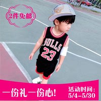 2016夏款童装新款 韩版男童背心运动短裤套装 儿童字母数字篮球服