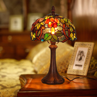 欧式复古蒂凡尼台灯卧室床头台灯美式葡萄彩色玻璃装饰台灯