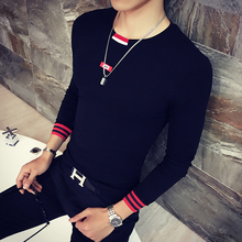 2016新款韩版男士棉长袖休闲T恤青少年潮流修身打底衫男装潮