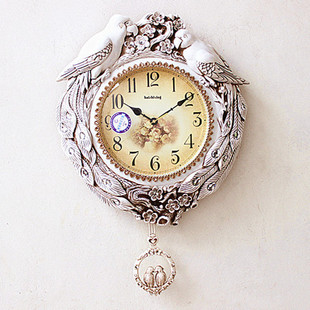 欧式奢华树脂镶钻鹦鹉挂钟时钟客厅装饰品静音钟表创意挂表壁挂钟
