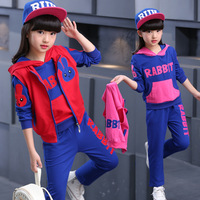 3-16新款韩版童装女童儿童秋季中大童卫衣秋冬装运动三件套装包邮