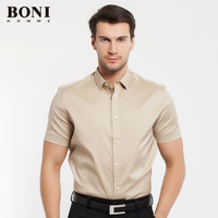 堡尼/boni男装 2015夏季新款 翻领咖色修身短袖衬衫 商务男士休闲