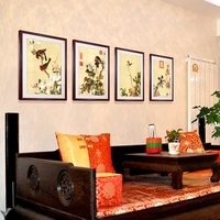 现代中式装饰画客厅三联合挂画卧室郞世宁花鸟山水家居画有框壁画