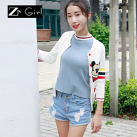 ZK Girl2016秋季新款女装卡通毛针织衫薄开衫时尚修身针织外套潮