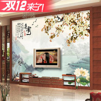 3D立体墙纸现代中式壁纸唐韵山水情客厅电视背景墙无缝影视壁画