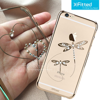 x-fitted艾菲达iphone 6 plus手机壳电镀透明壳镶钻水晶苹果6蜻蜓