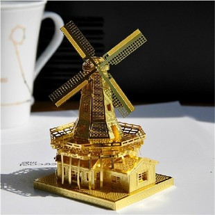 3D立体合金模型金属拼装模型车益智手工拼装家居摆件礼物荷兰风车