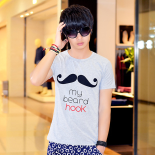 2015夏季男装衣服 韩版时尚休闲胡子印花男士短袖T恤 男士上衣