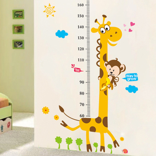 可移除墙贴儿童房客厅卡通动物宝宝量身高尺墙贴画幼儿园身高贴纸