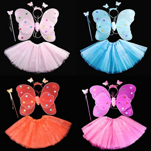 五娃争福 万圣节演出服装表演装双层天使蝴蝶翅膀4件套网纱裙