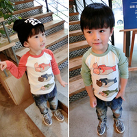 小龙包童装秋装儿童韩版上衣男童拼接长袖T恤男宝宝卡通打底衫J22