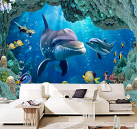 海底世界海豚3d立体无缝壁纸客厅沙发电视海洋馆游泳馆背景墙墙纸