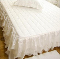 韩国进口米白色三层蛋糕层层荷叶边夹棉缝纫公主风床裙床罩