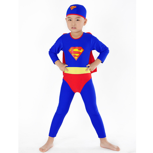 2015新款男童超人泳衣连体长袖短袖潜水服男孩泳衣中大童防晒泳装