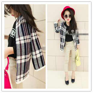 2015春季新款韩版儿童格子大衣开衫小女童外套小香风外专柜个贸性