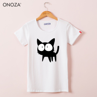 ONOZA2015夏季新款修身韩版t恤 可爱黑猫卡通印花圆领短袖T恤女