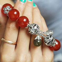 新款原创饰品 优质红玛瑙藏银手链 女式民族风复古圆珠单圈手串