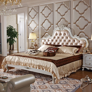 欧式床双人床1.8米实木婚床白色烤漆公主床法式高箱床309