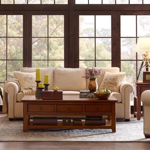 弓点易居 美式乡村样板间实木沙发 小户型布艺单双人沙发家具定制