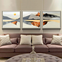 手绘客厅油画 现代简约沙发背景墙挂画装饰画风景三联抽象画定制