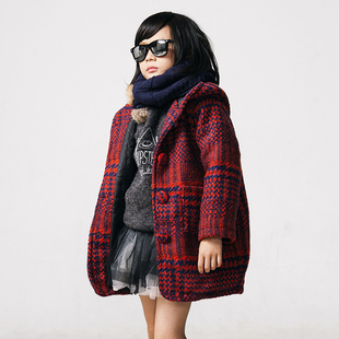 童装2015女童外套秋装新款韩版中小童格子毛呢大衣中长款儿童大衣